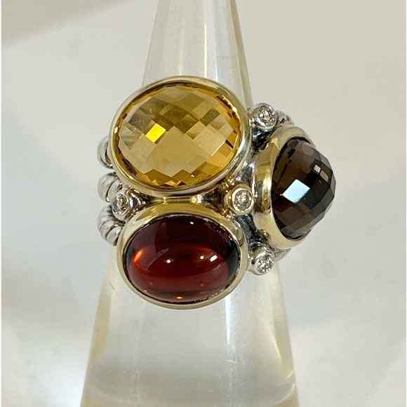 David Yurman Jewelry - David Yurman .925/18K Mosaic Garnet Citrine Smokey Topaz Diamond Ring